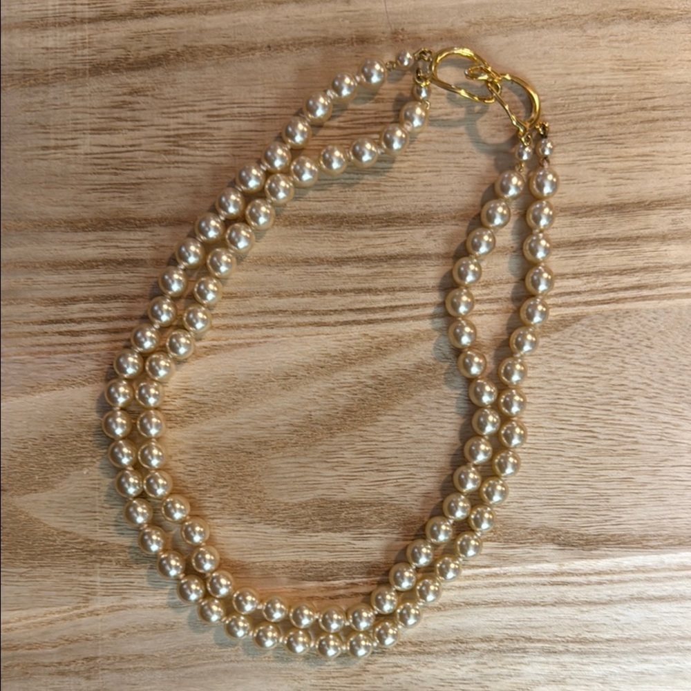 Elegant DoubleStrand Gold Pearl Necklace